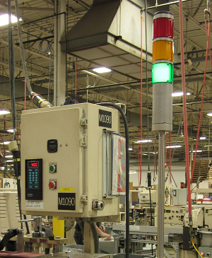 Example of a stack light installed on industrial machinery