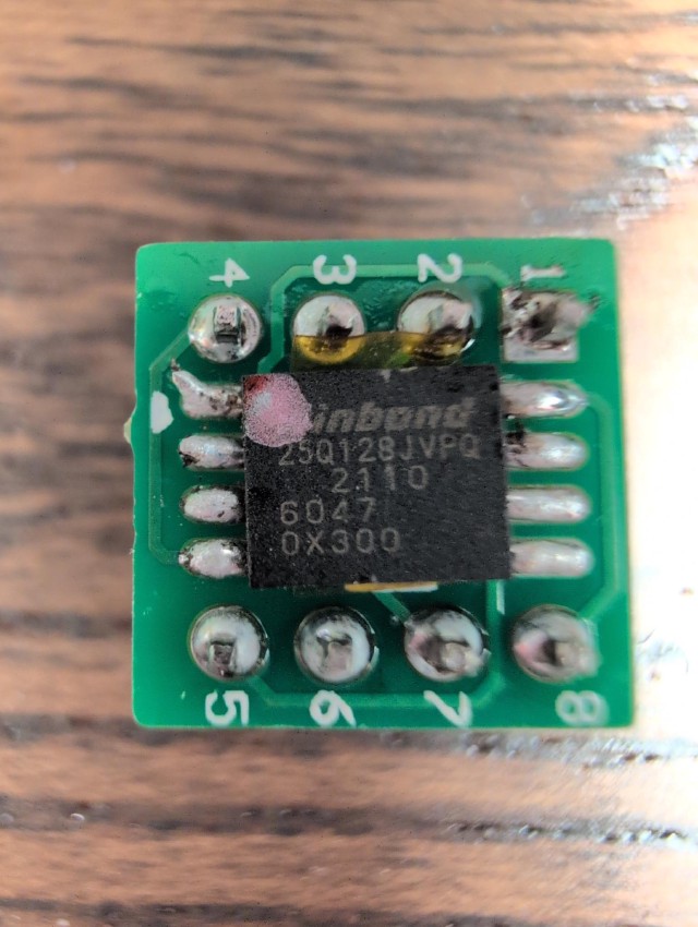 BIOS chip loaded into the breakout board