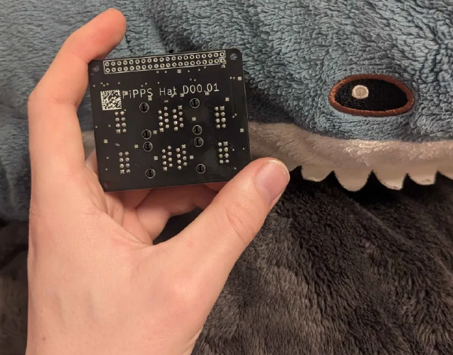 Finished Pi hat rear, with the datamatrix code applied by the PCB house