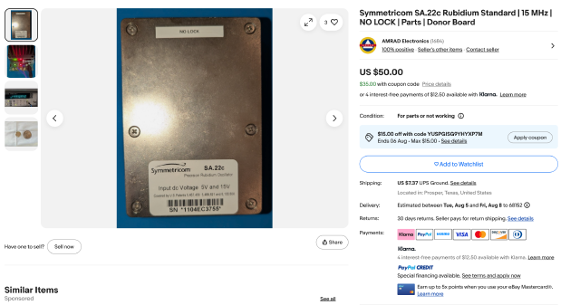 ebay listing of cheap broken rubidium oscillator